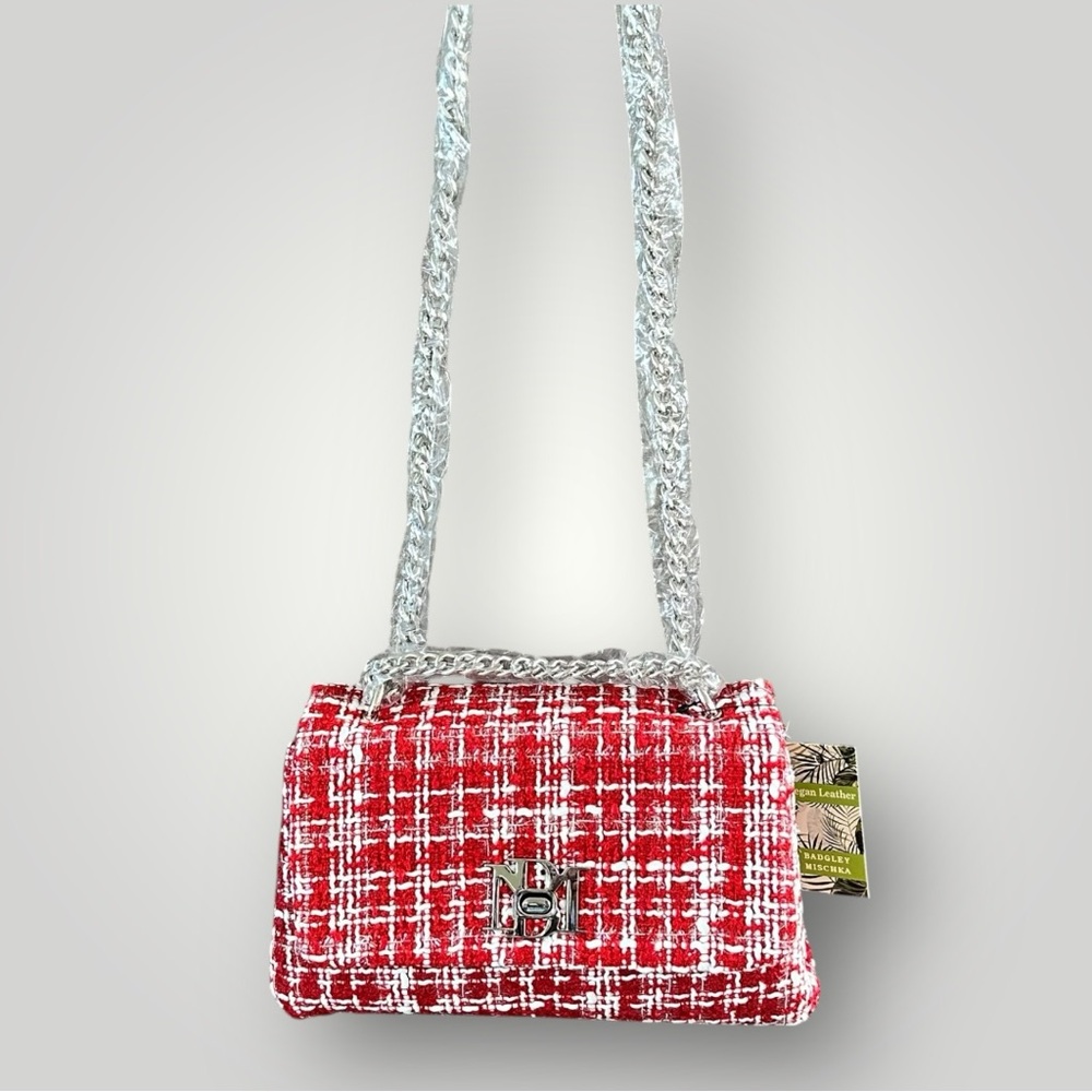 Badgley Mischka Red & White Tweed Crossbody NEW / NWT (Retail: $149) ✨ - Picture 7 of 17